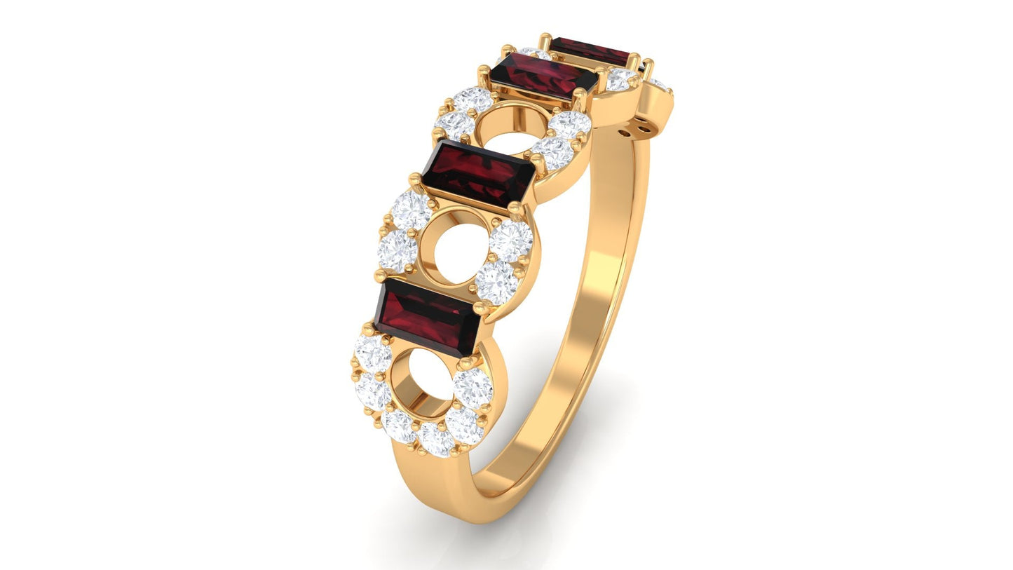 Certified Real Baguette Garnet Half Eternity Band with Diamond