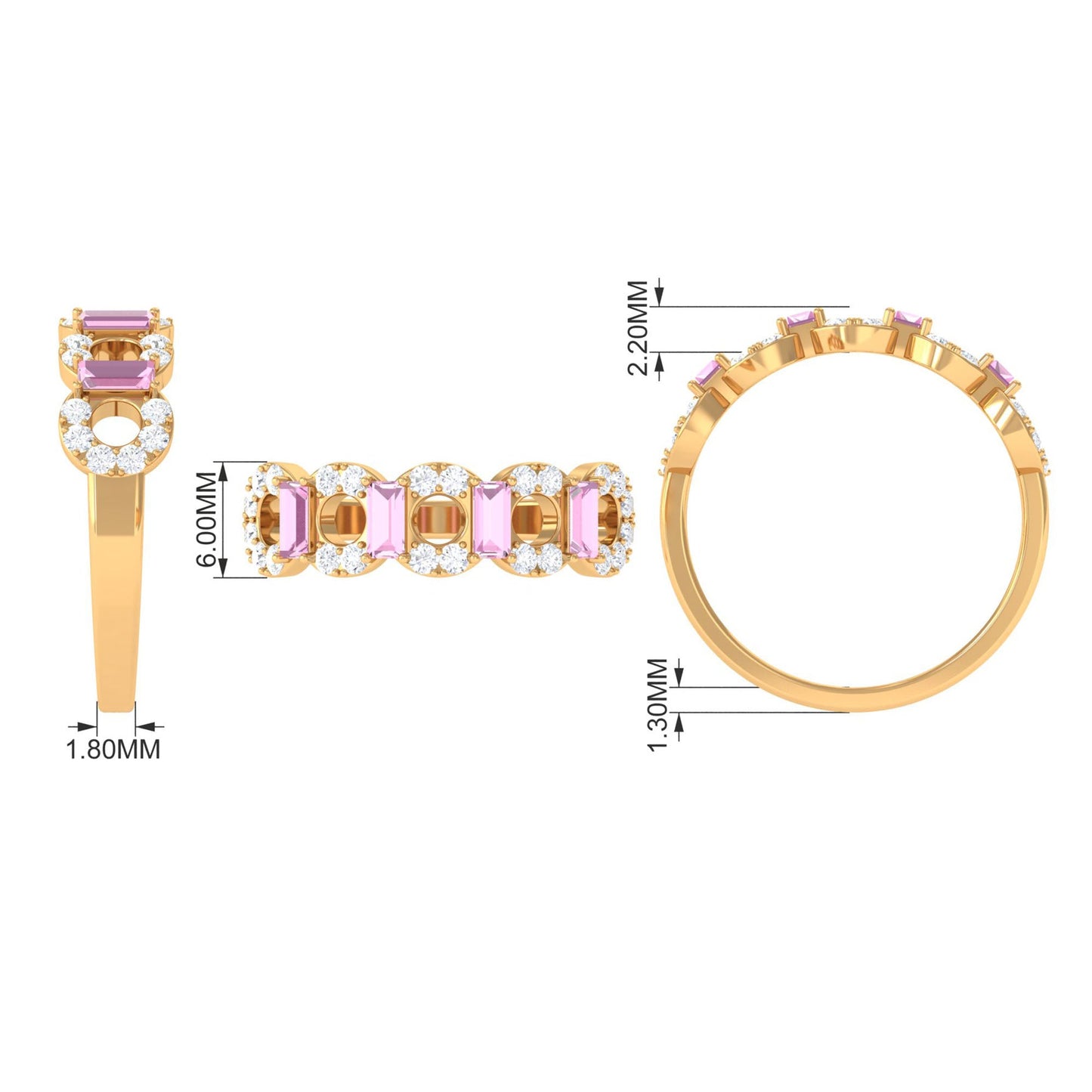 Real Pink Tourmaline Art Deco Half Eternity Ring with Diamond