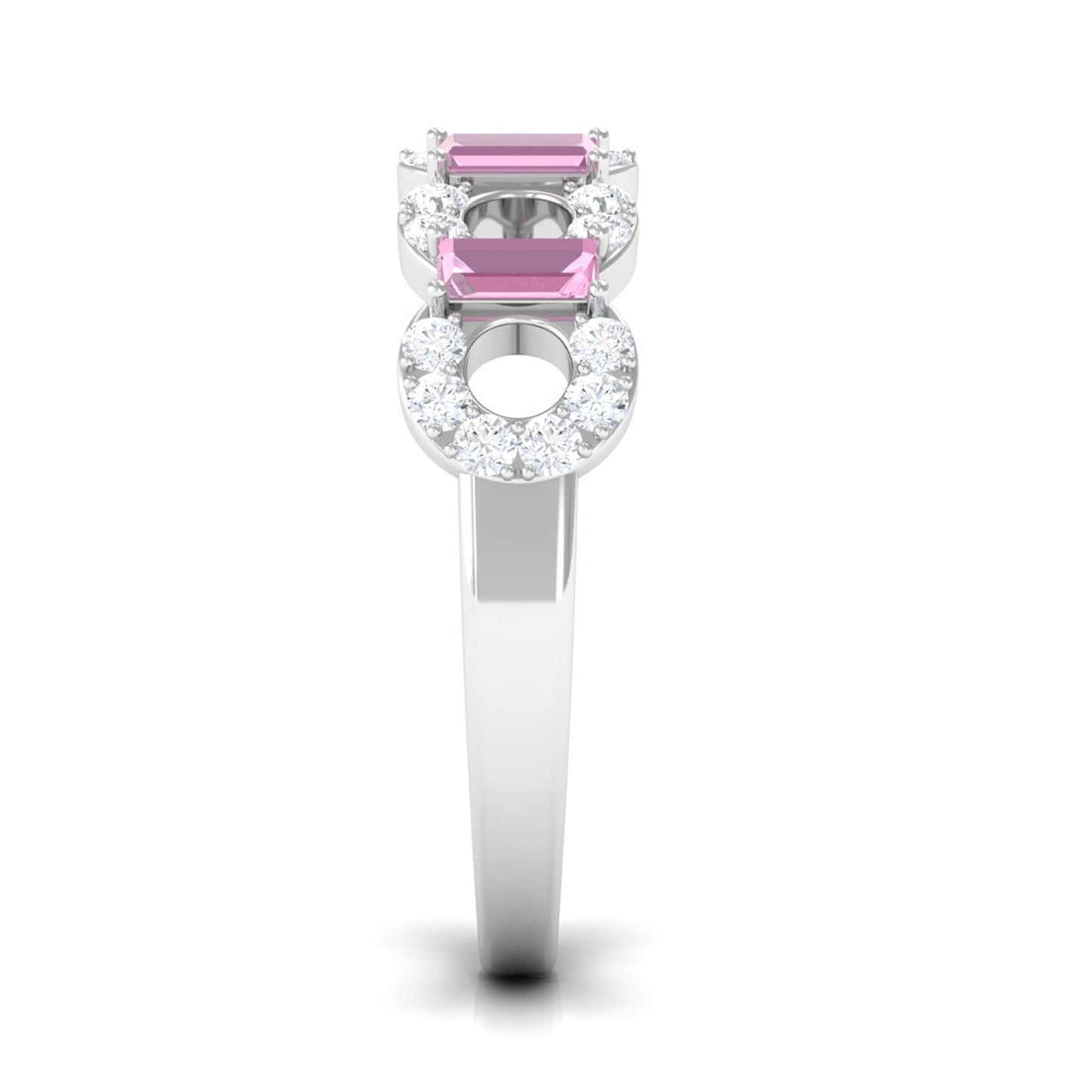Real Pink Tourmaline Art Deco Half Eternity Ring with Diamond