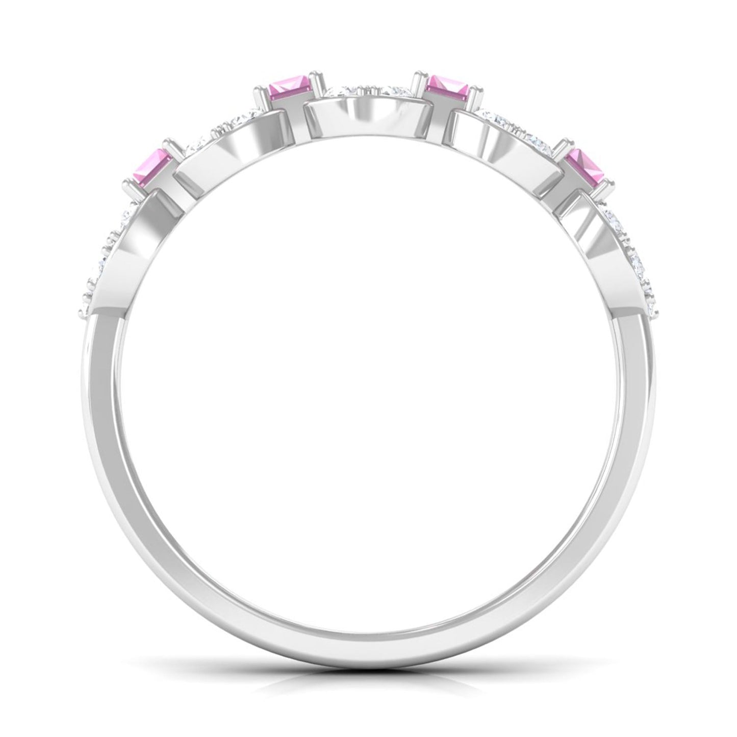 Real Pink Tourmaline Art Deco Half Eternity Ring with Diamond