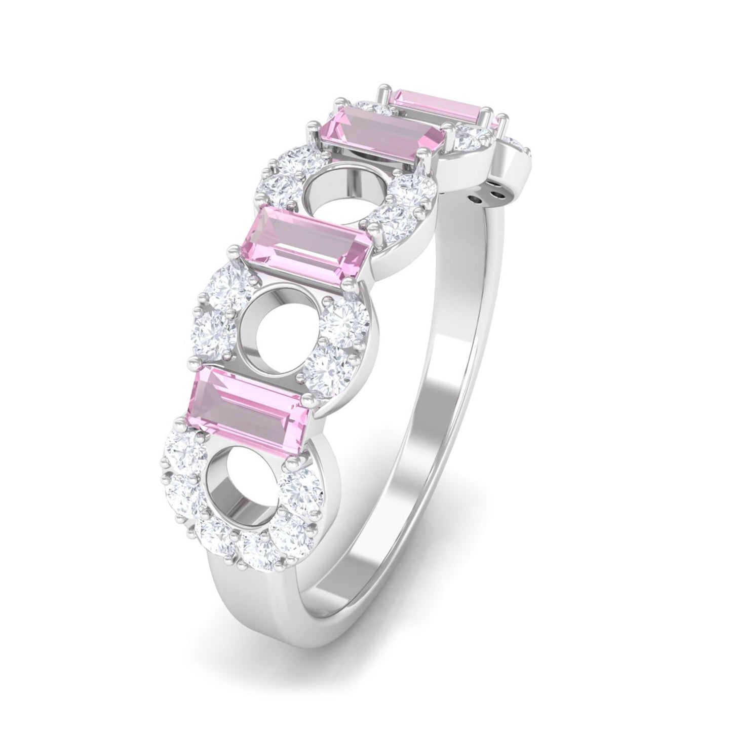 Real Pink Tourmaline Art Deco Half Eternity Ring with Diamond