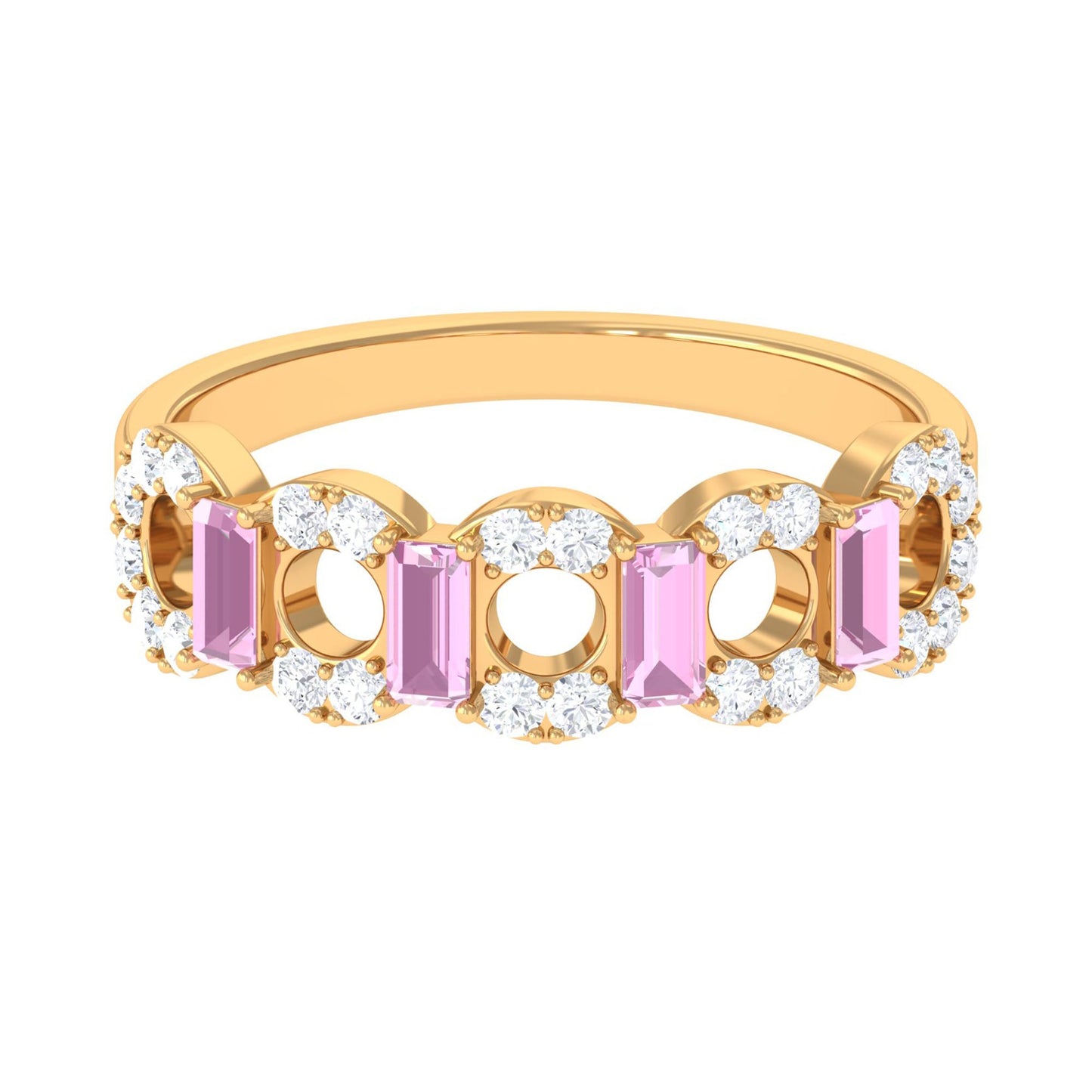 Real Pink Tourmaline Art Deco Half Eternity Ring with Diamond