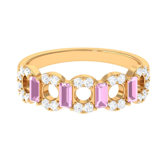 Real Pink Tourmaline Art Deco Half Eternity Ring with Diamond