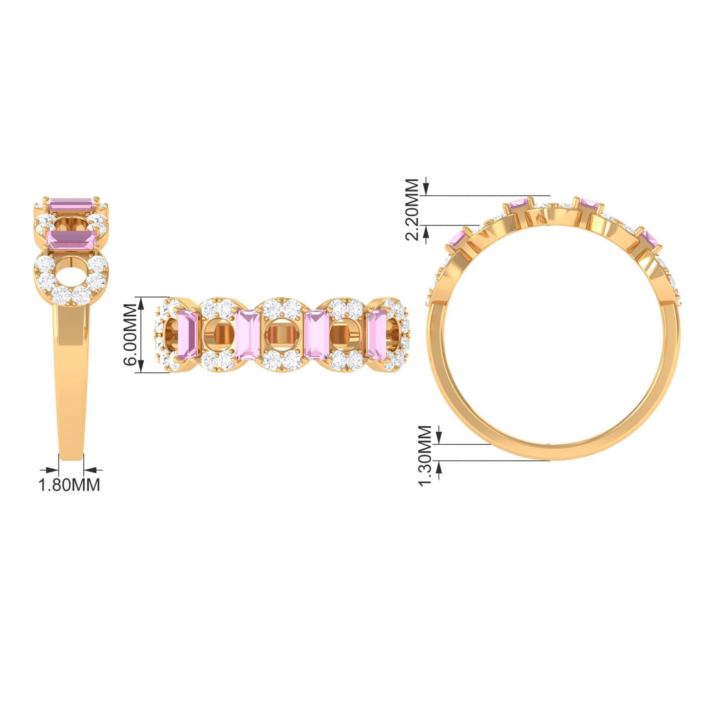 Real Pink Tourmaline Art Deco Half Eternity Ring with Diamond