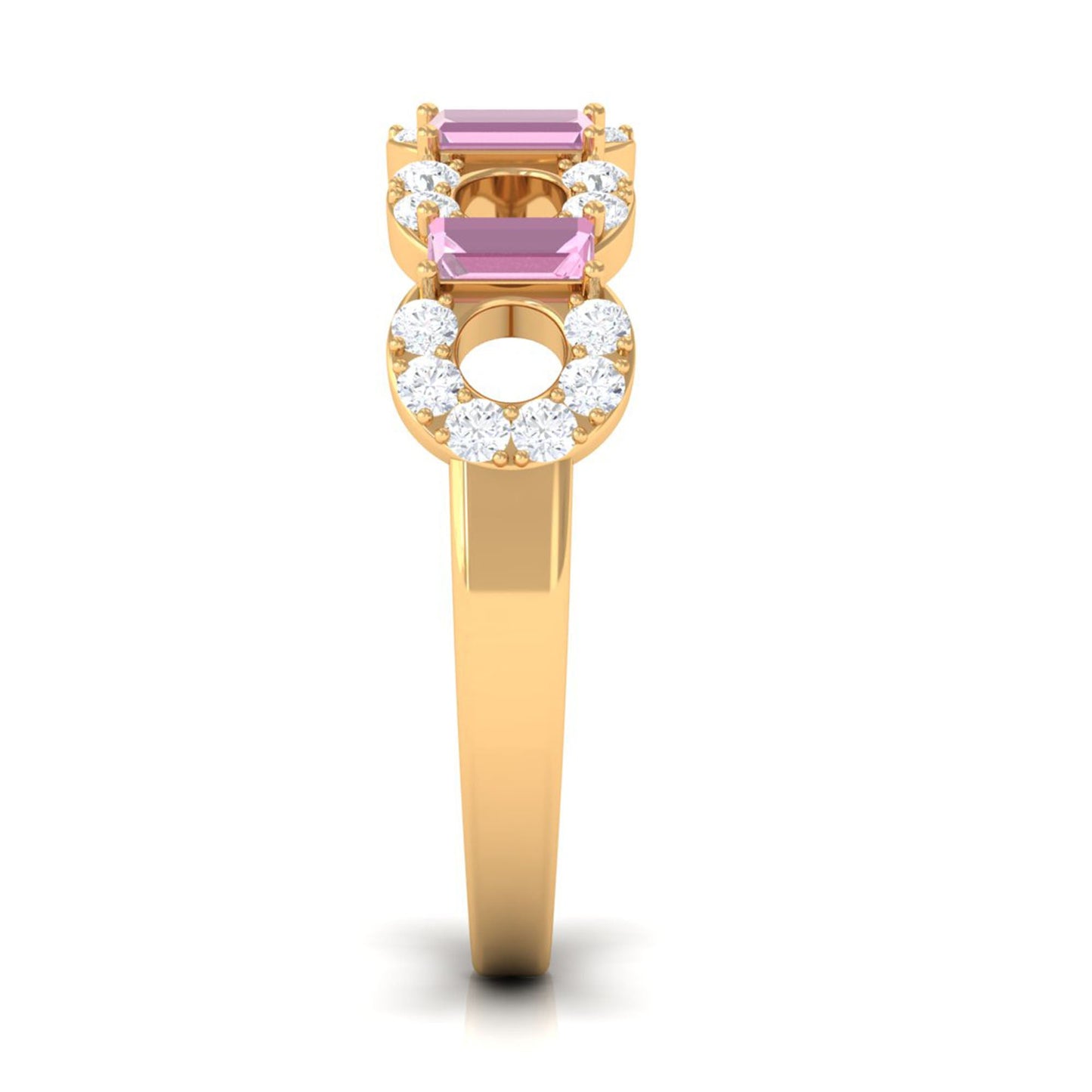 Real Pink Tourmaline Art Deco Half Eternity Ring with Diamond