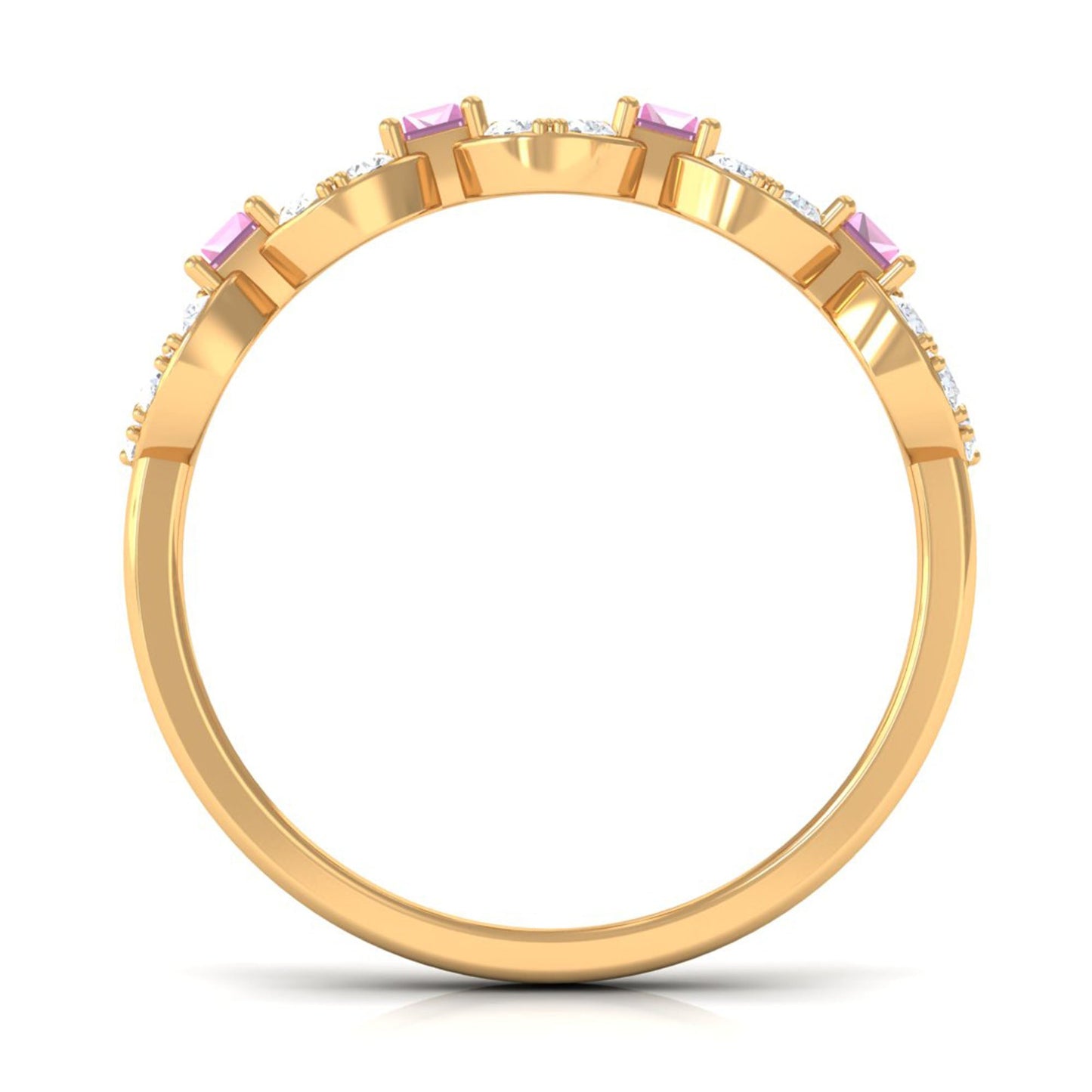 Real Pink Tourmaline Art Deco Half Eternity Ring with Diamond