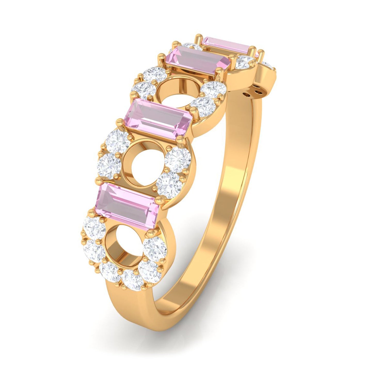 Real Pink Tourmaline Art Deco Half Eternity Ring with Diamond