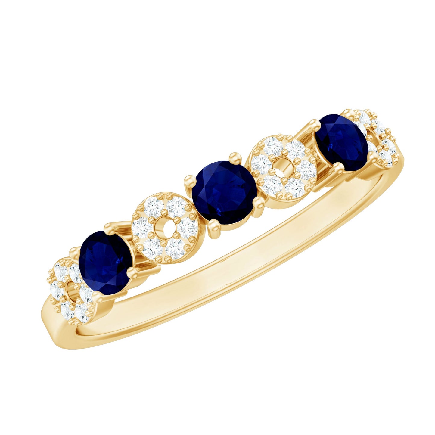 Natural Blue Sapphire Diamond Half Eternity Ring for Women