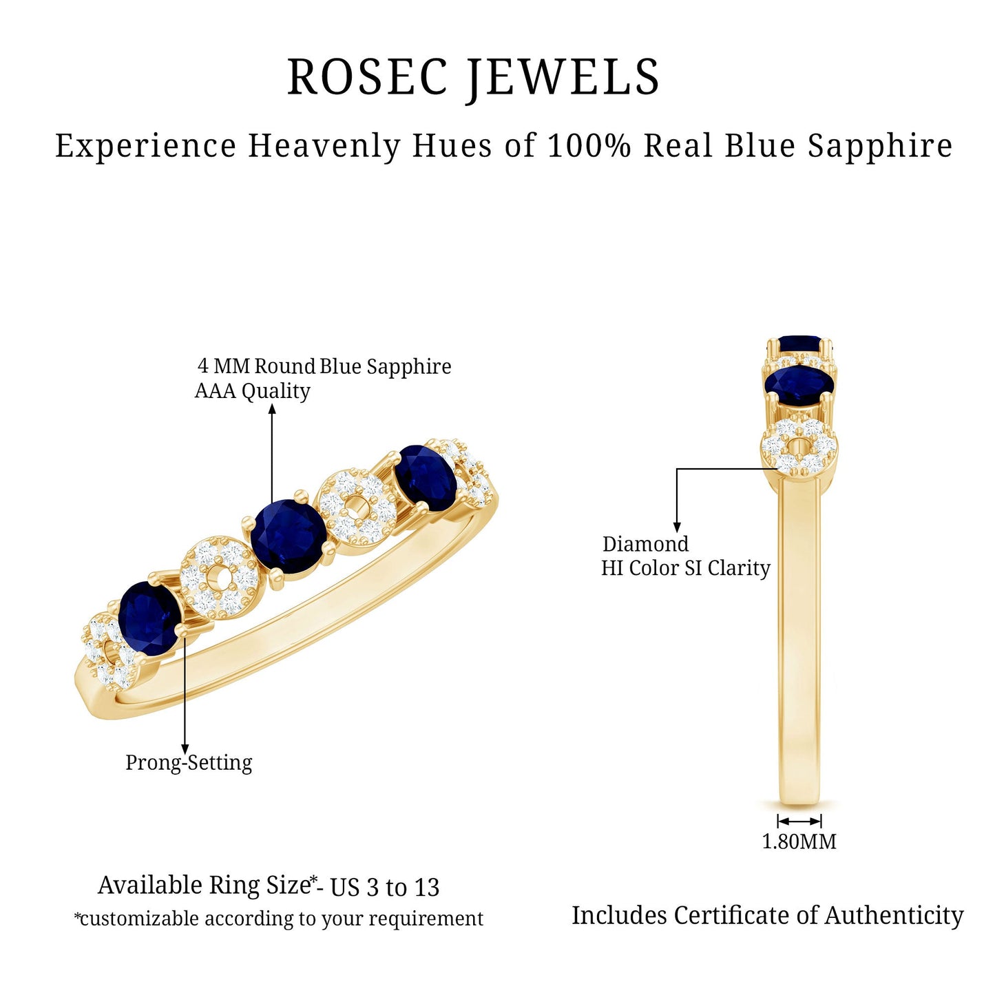 Natural Blue Sapphire Diamond Half Eternity Ring for Women