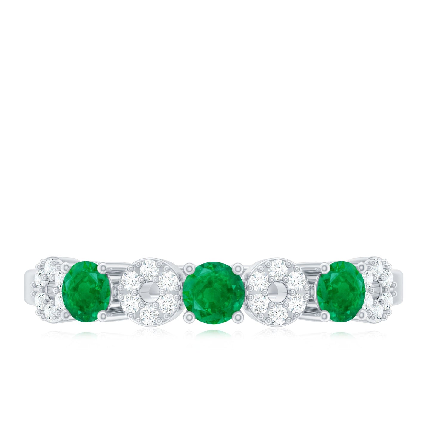 Natural Emerald Diamond Half Eternity Anniversary Ring with Certificate