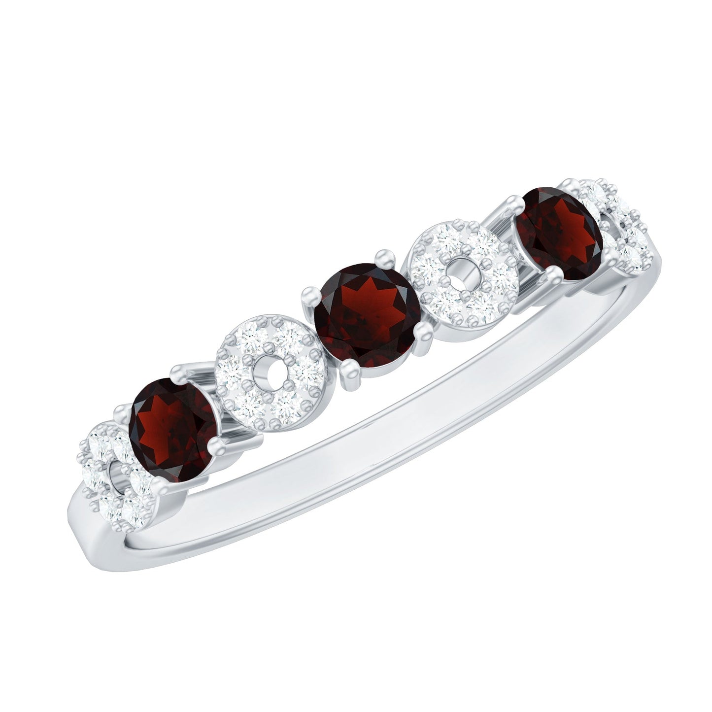 Natural Garnet Diamond Half Eternity Ring with Certificate