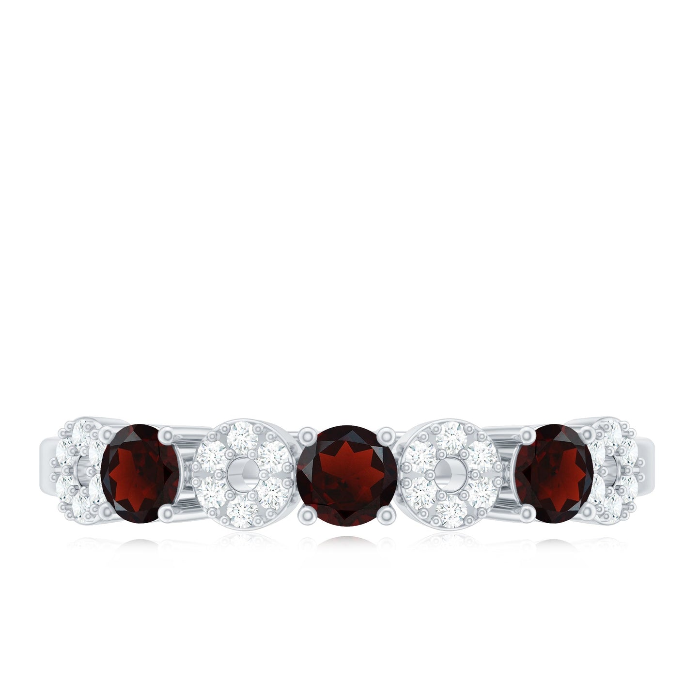 Natural Garnet Diamond Half Eternity Ring with Certificate