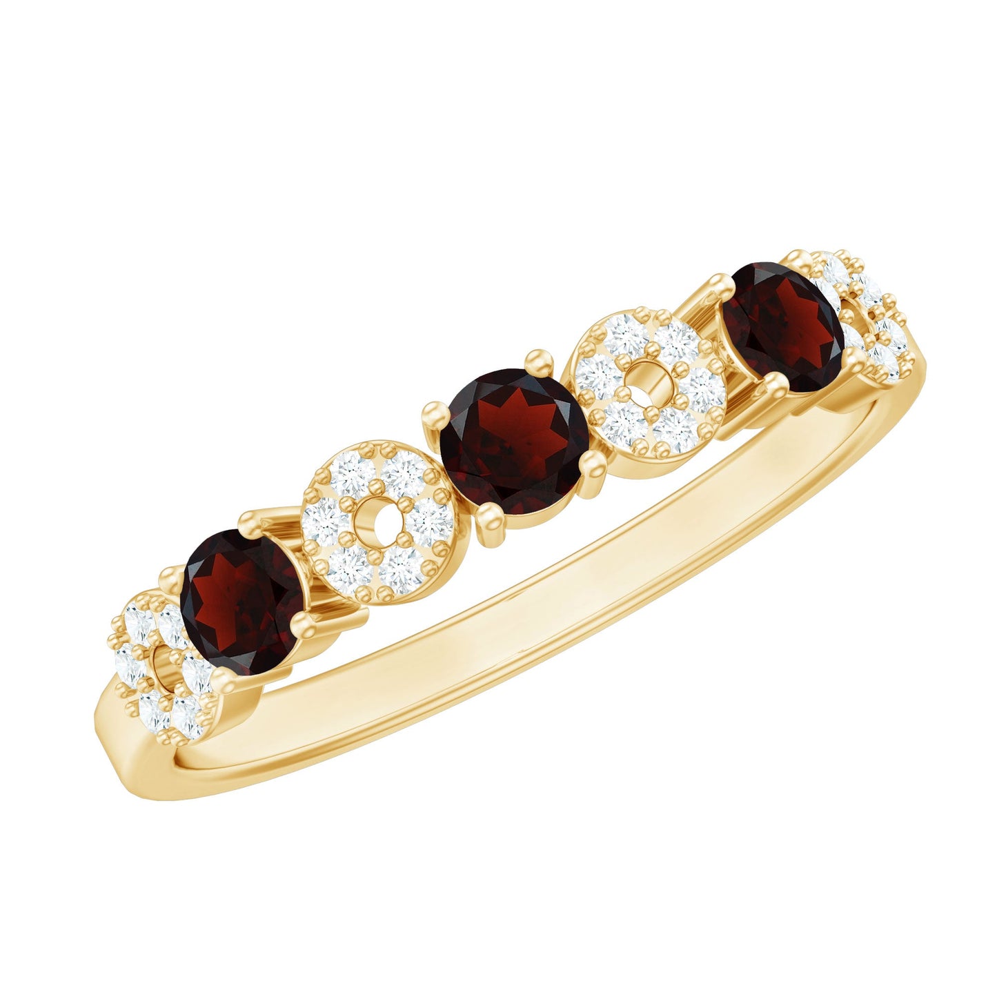 Natural Garnet Diamond Half Eternity Ring with Certificate