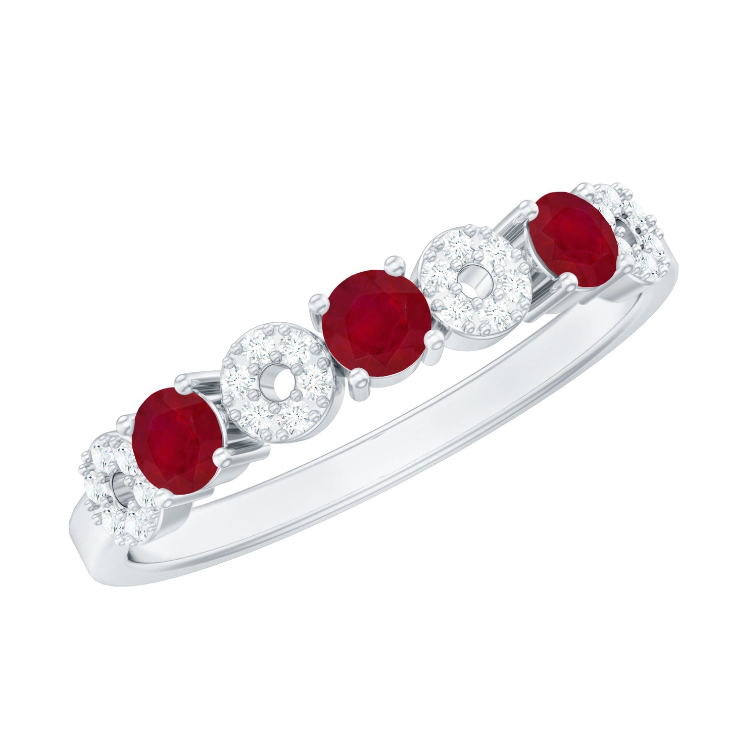 Genuine Ruby Half Eternity Ring with Diamond for Women