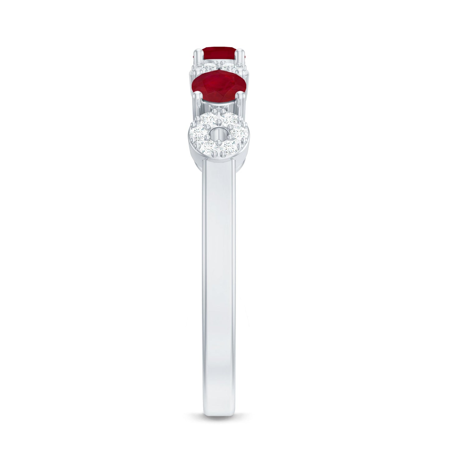 Genuine Ruby Half Eternity Ring with Diamond for Women