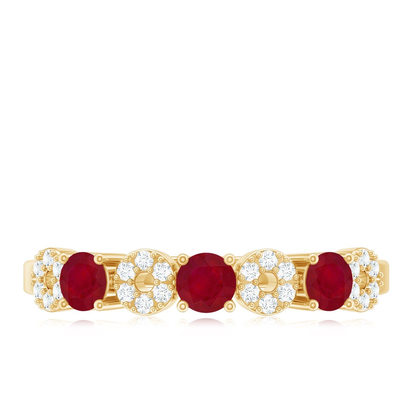 Genuine Ruby Half Eternity Ring with Diamond for Women