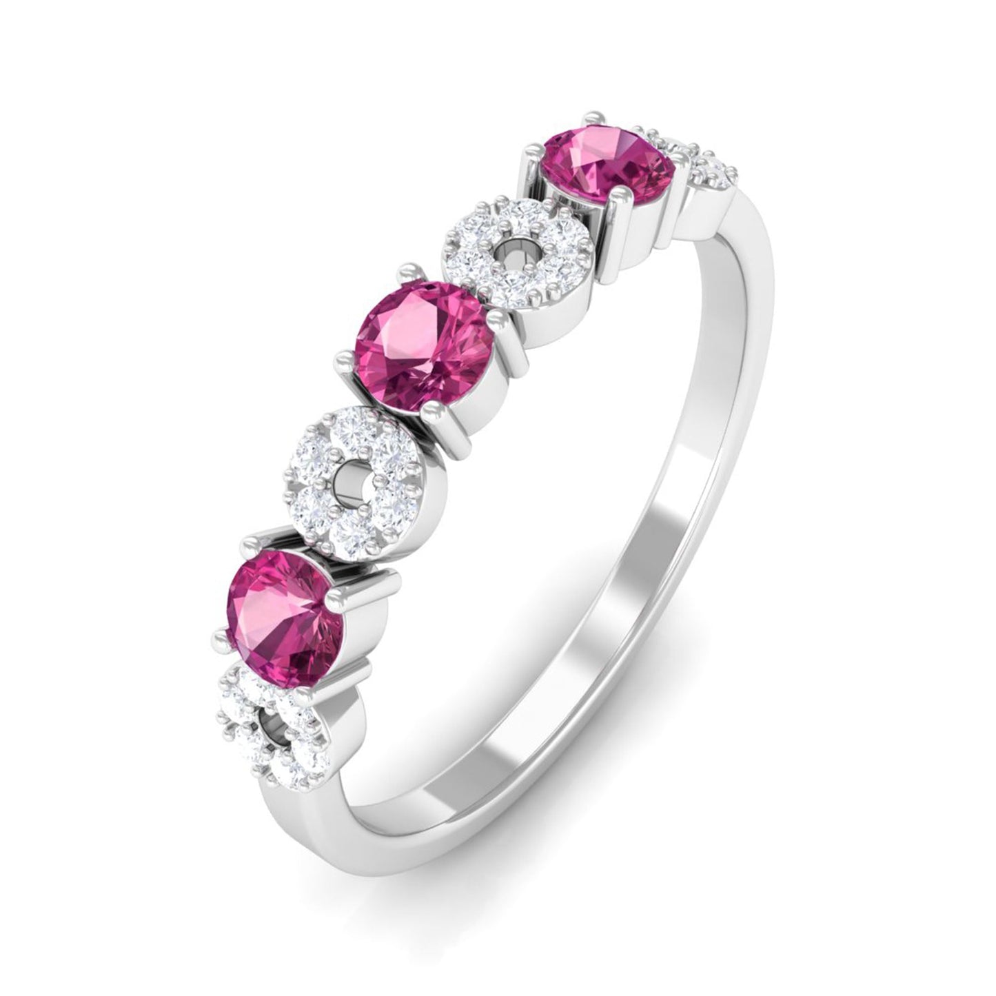 Semi Eternity Ring with Pink Tourmaline and Diamond