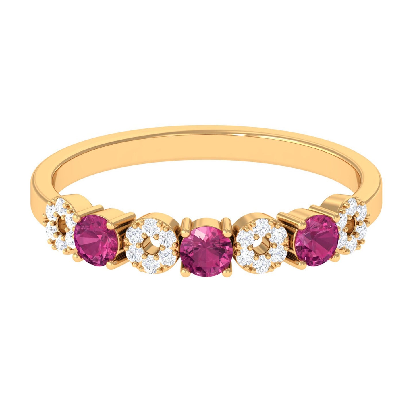Semi Eternity Ring with Pink Tourmaline and Diamond