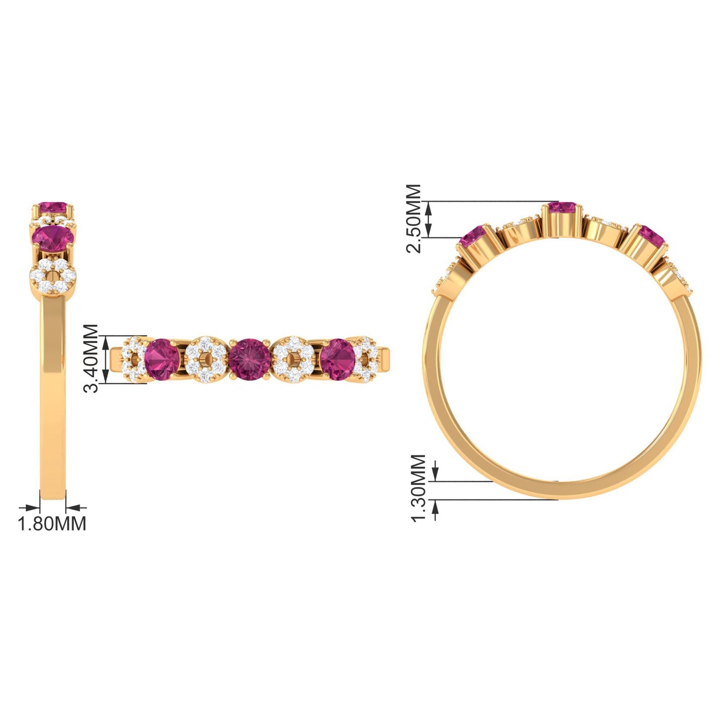 Semi Eternity Ring with Pink Tourmaline and Diamond