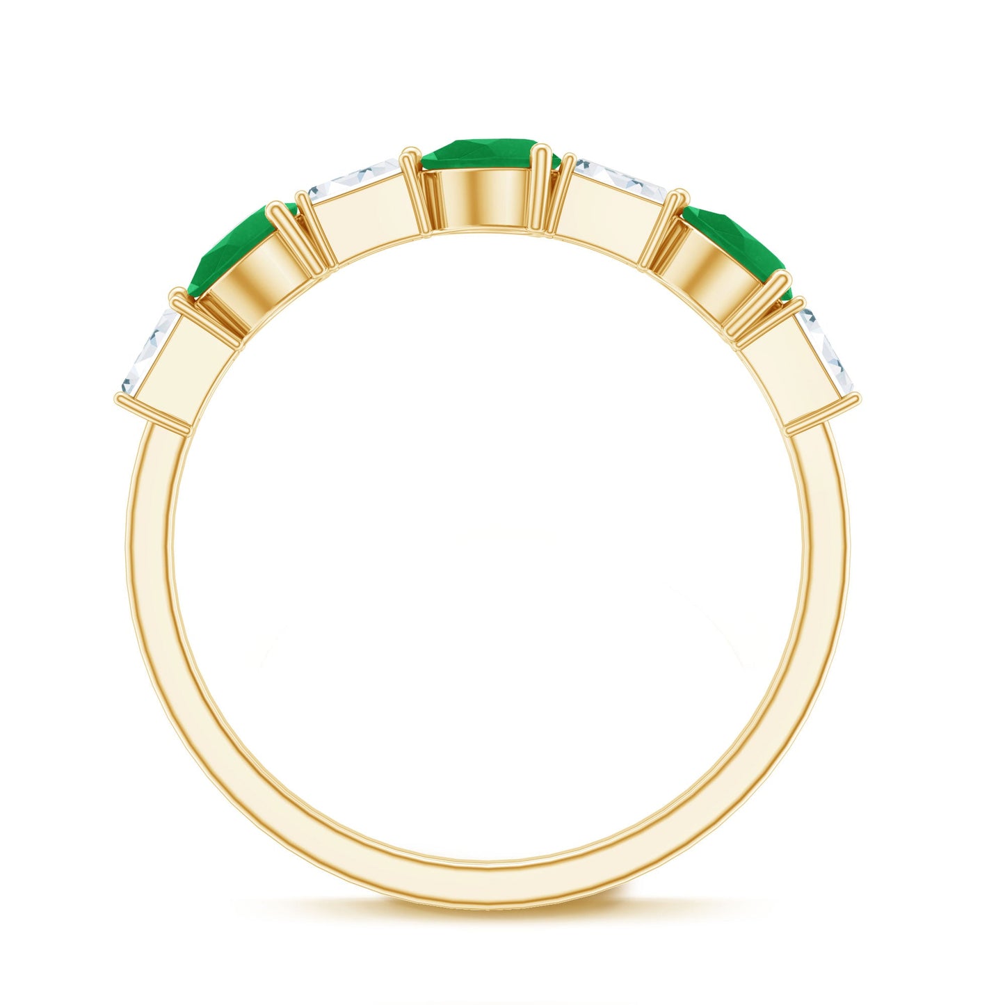 Certified Natural Emerald Diamond Half Eternity Anniversary Ring in East West Style