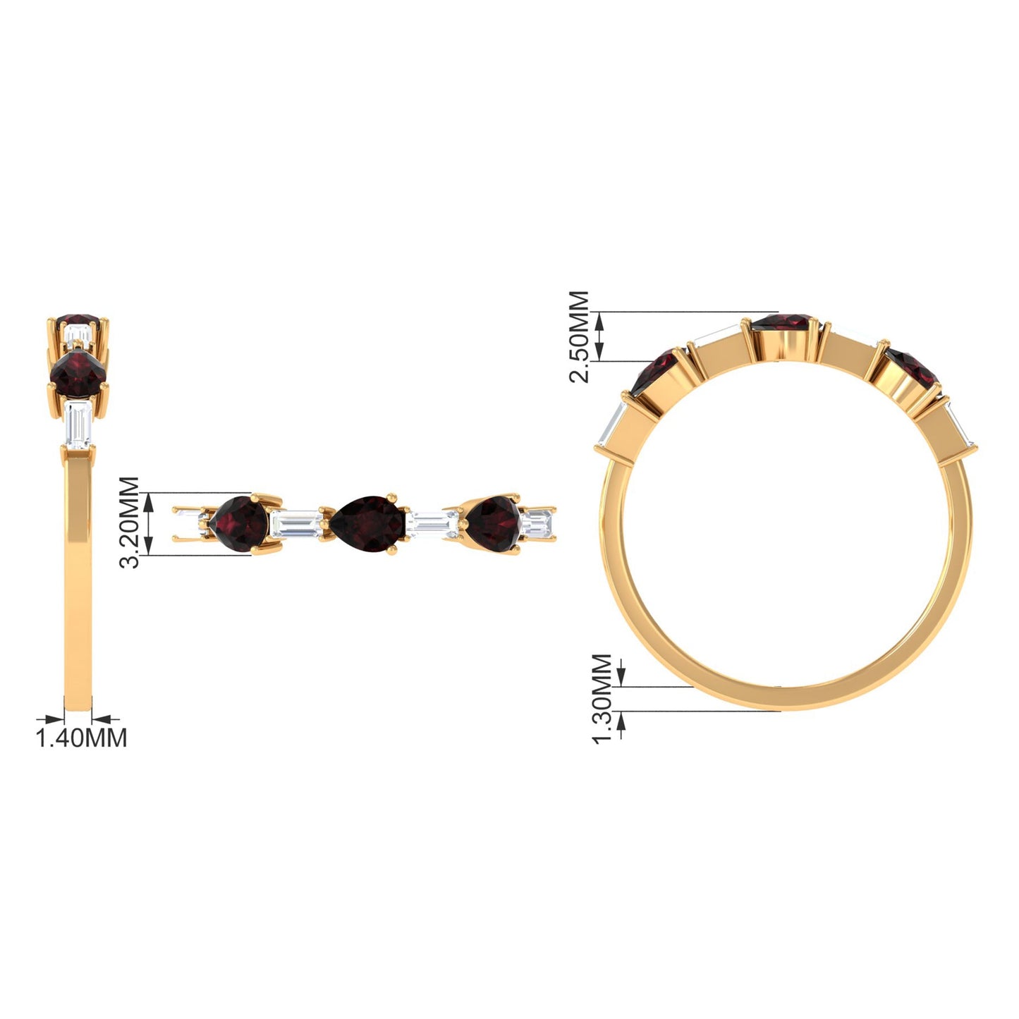 Natural Garnet Diamond Half Eternity Ring in East West Style
