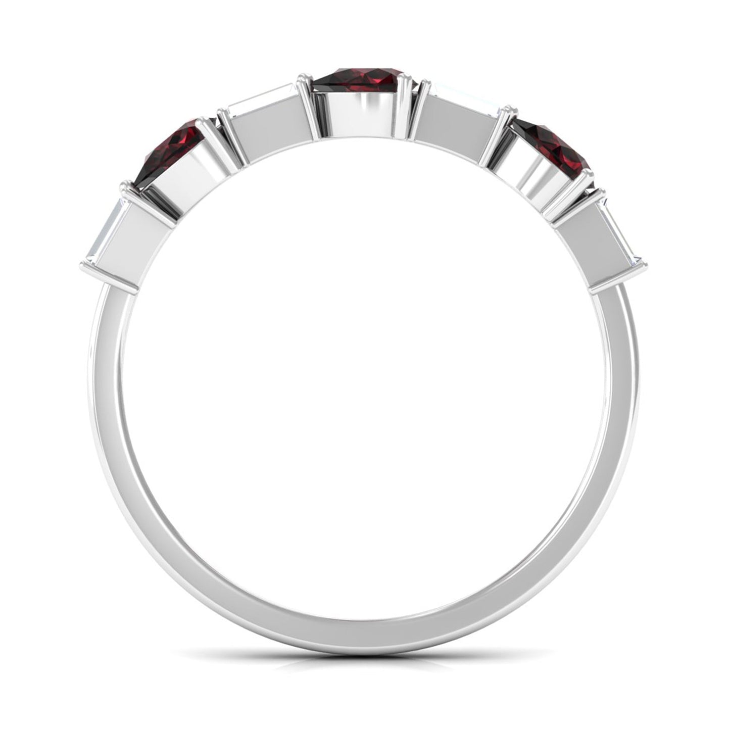 Natural Garnet Diamond Half Eternity Ring in East West Style