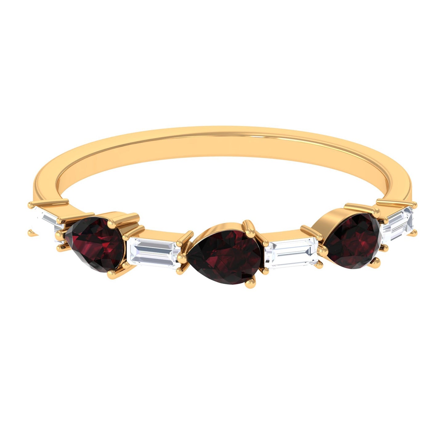 Natural Garnet Diamond Half Eternity Ring in East West Style