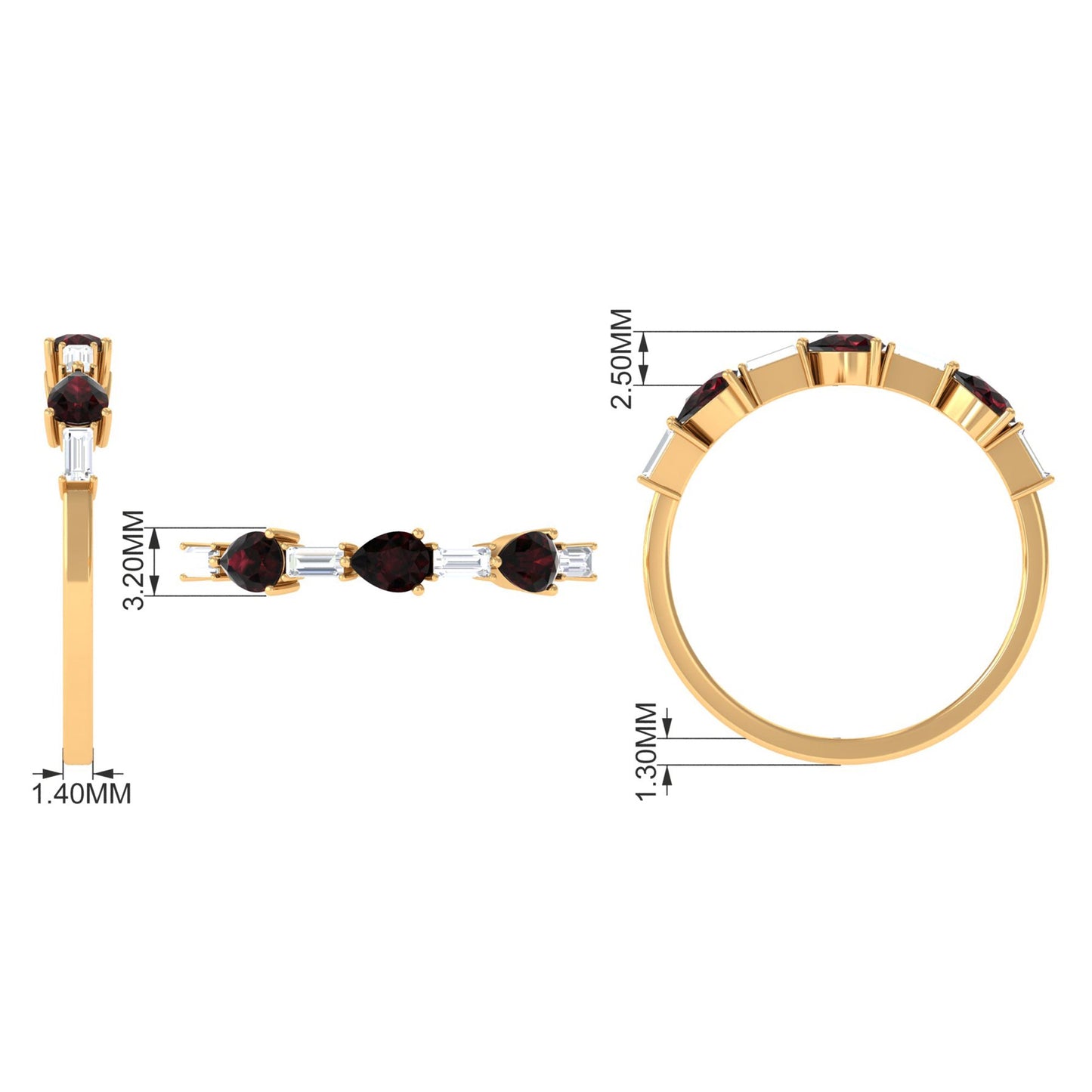 Natural Garnet Diamond Half Eternity Ring in East West Style