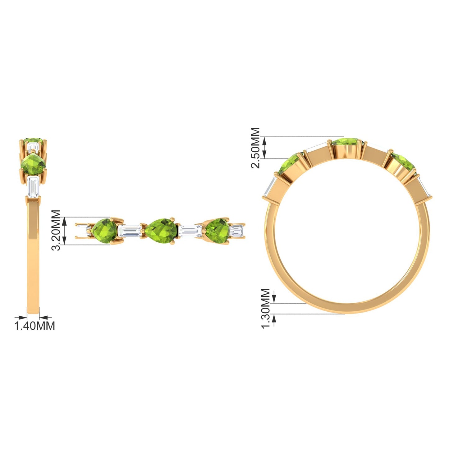 Peridot and Moissanite East West Half Eternity Ring
