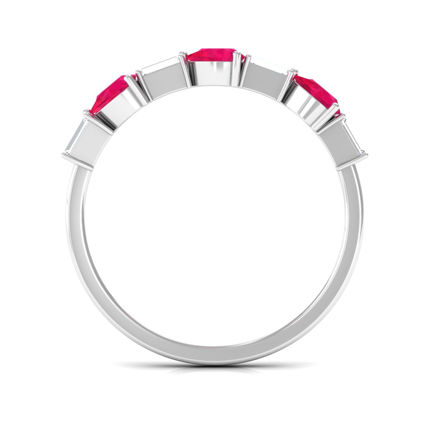 East West Style Pear Shape Ruby Half Eternity Ring with Baguette Diamond
