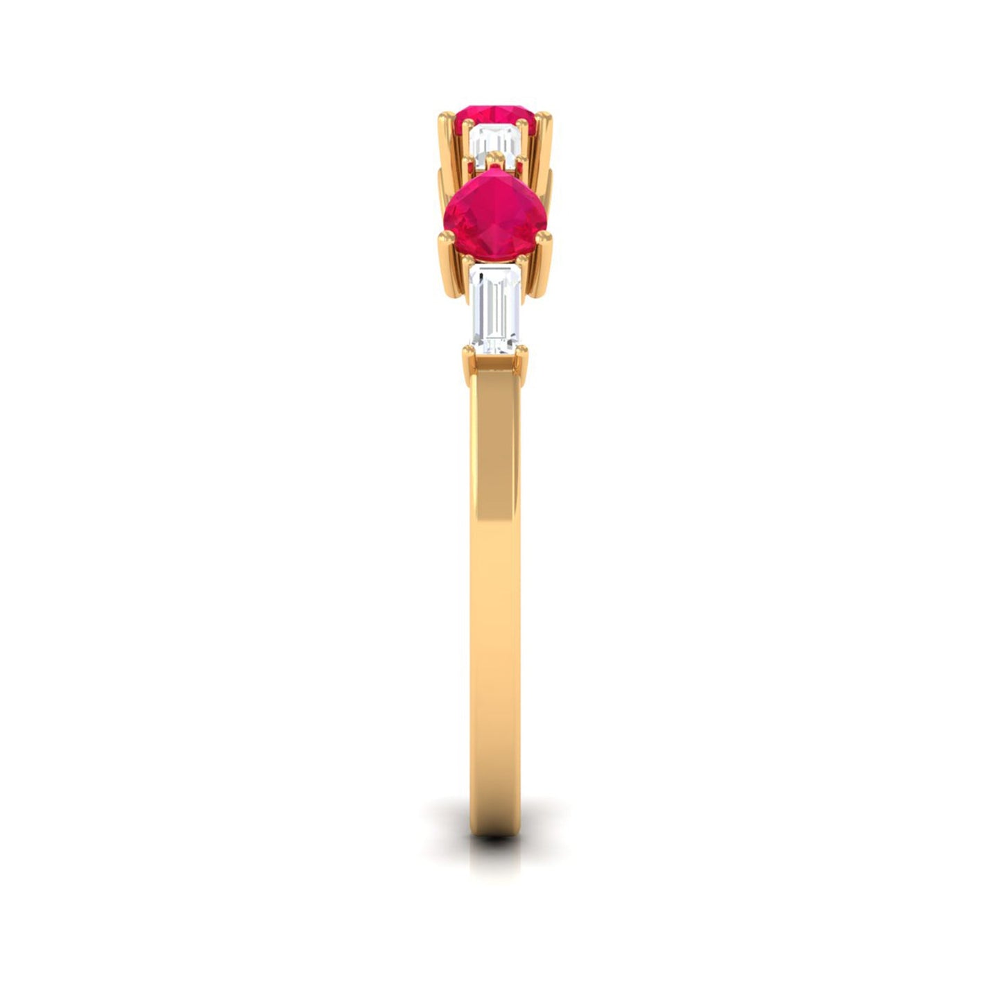 East West Style Pear Shape Ruby Half Eternity Ring with Baguette Diamond