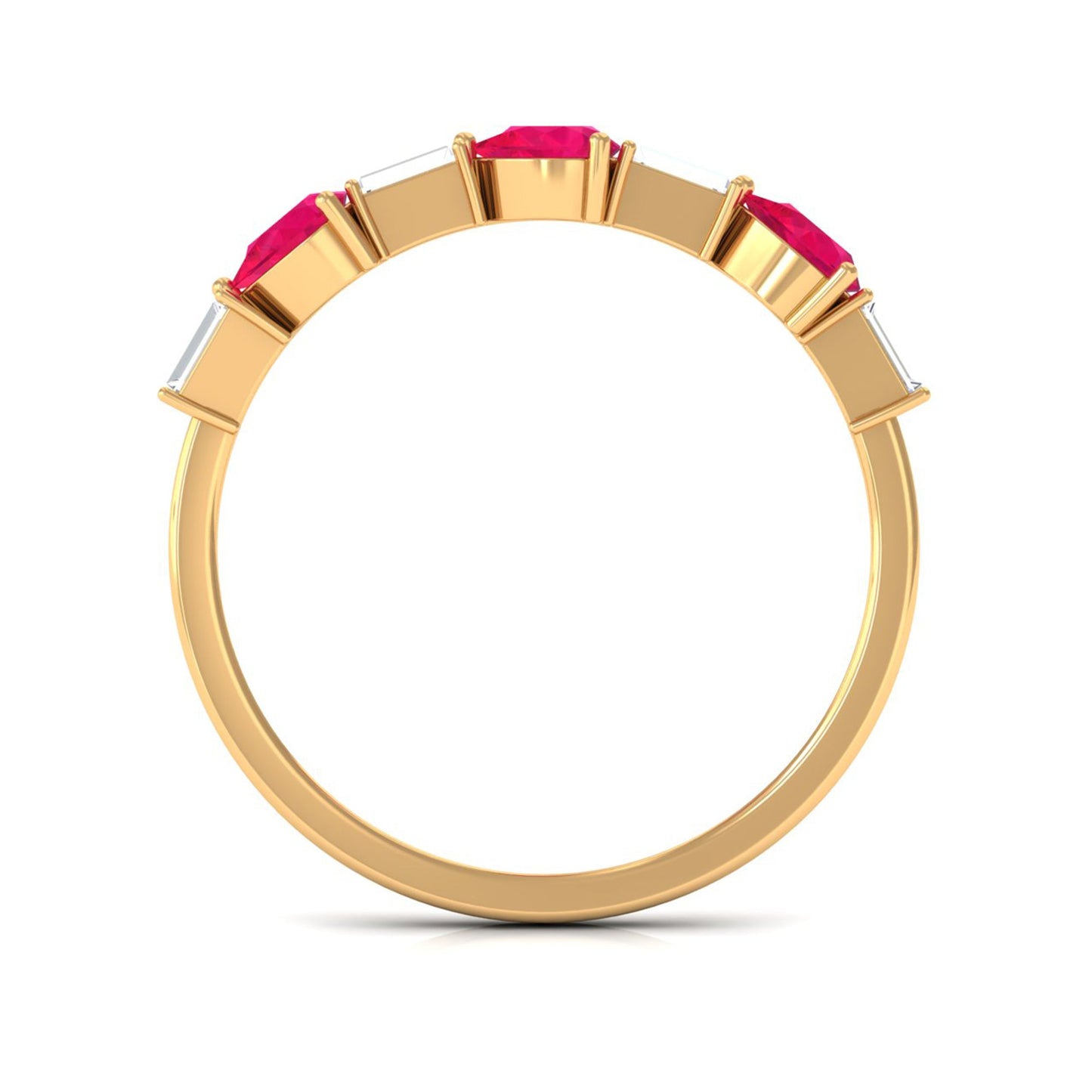East West Style Pear Shape Ruby Half Eternity Ring with Baguette Diamond