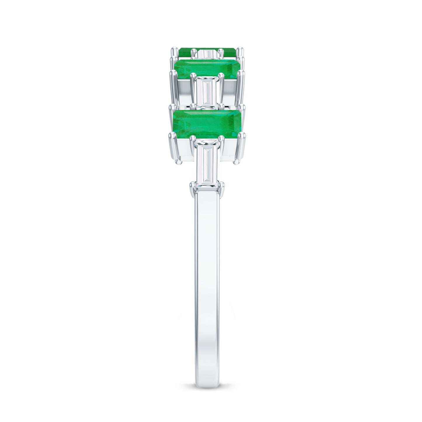 Genuine Baguette Emerald Half Eternity Ring with Moissanite