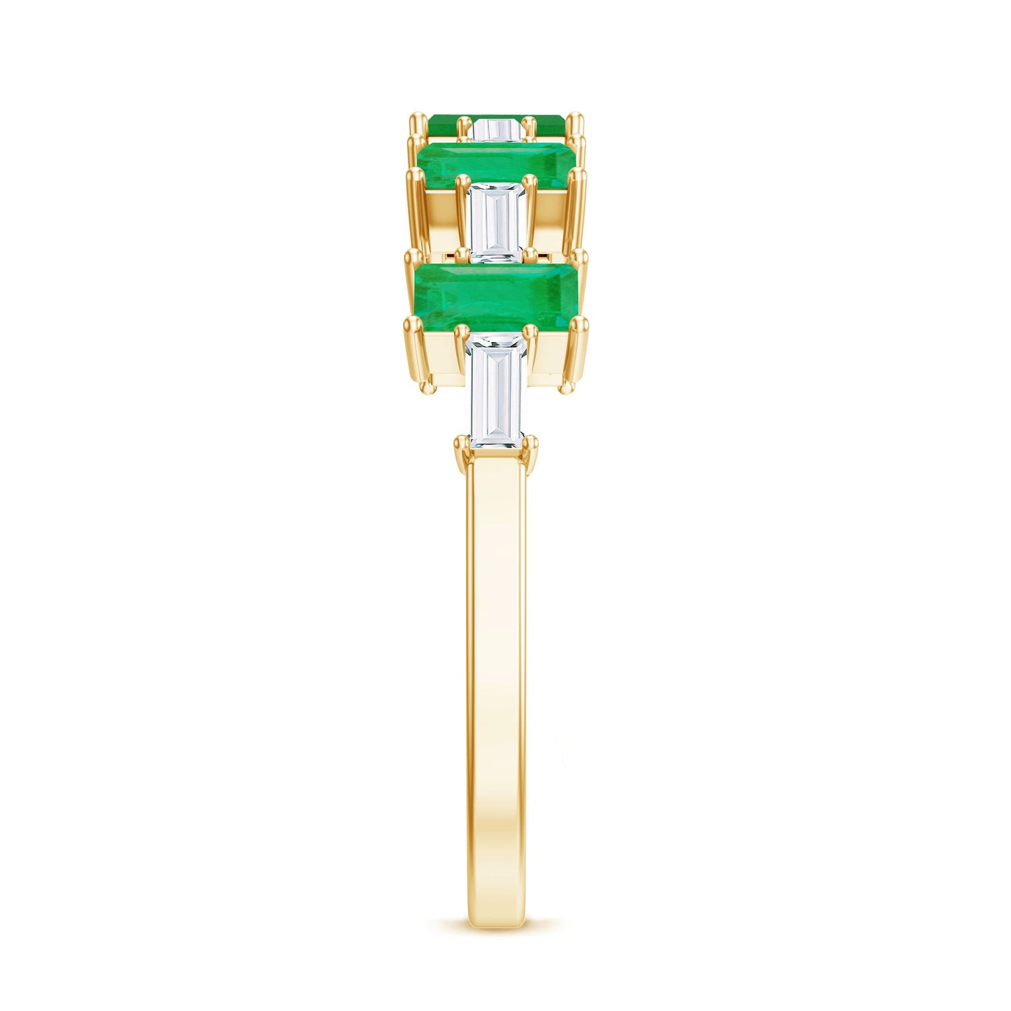 Genuine Baguette Emerald Half Eternity Ring with Moissanite