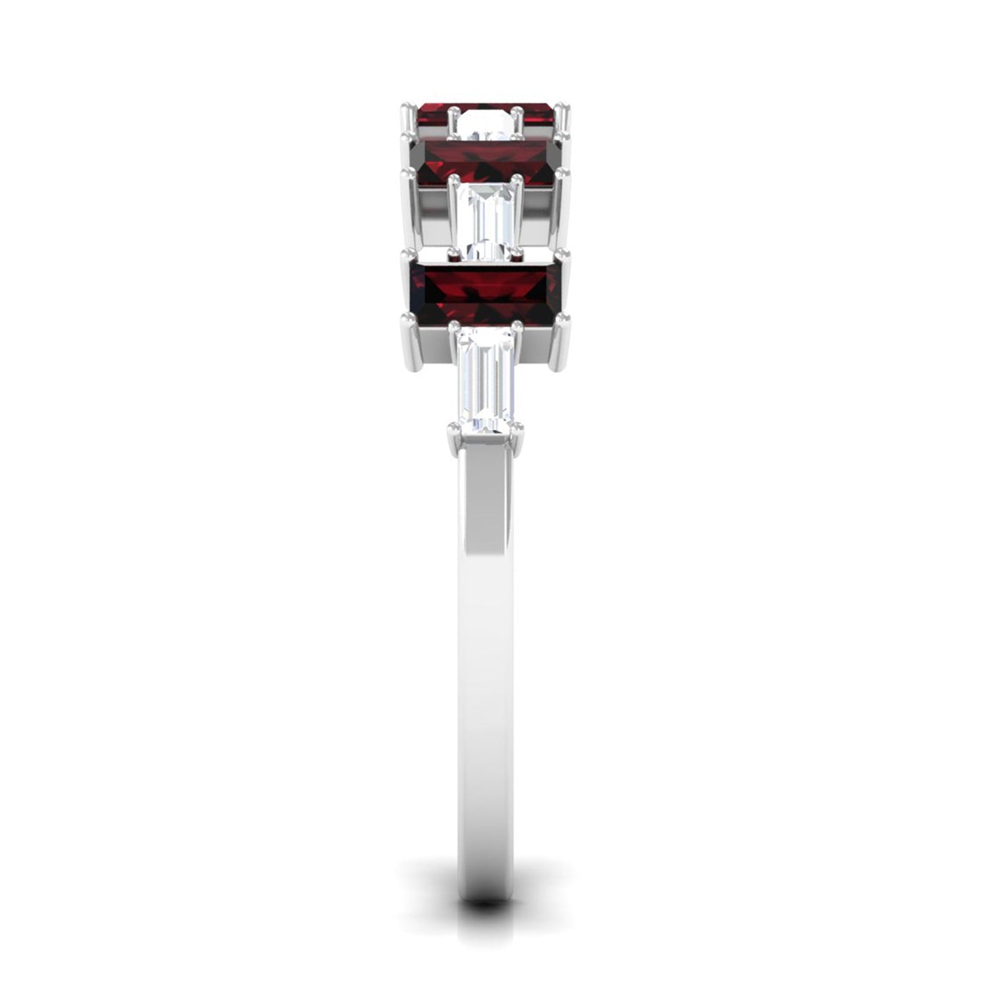 Genuine Baguette Garnet Diamond Half Eternity Ring