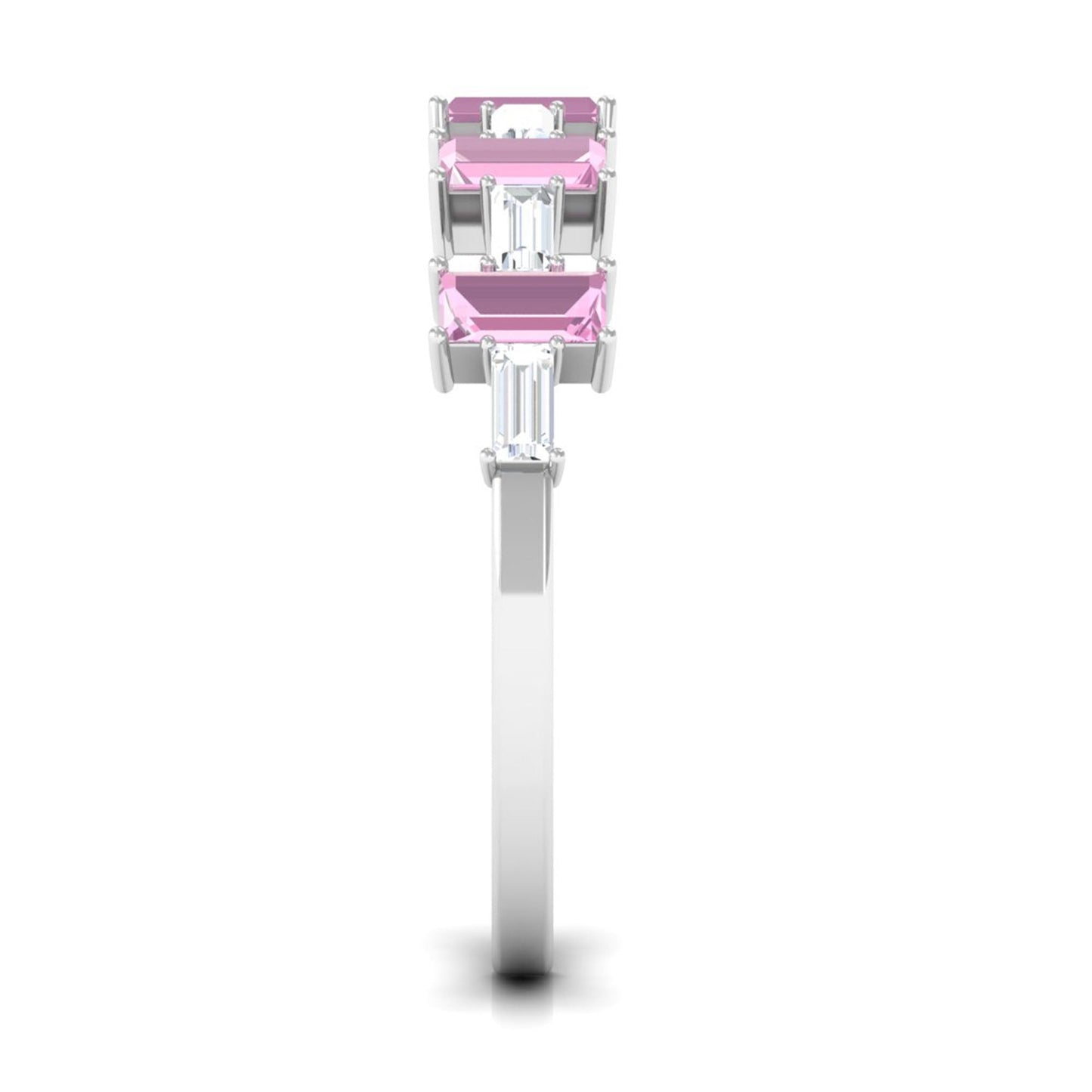 Pink Tourmaline and Moissanite East West Half Eternity Ring