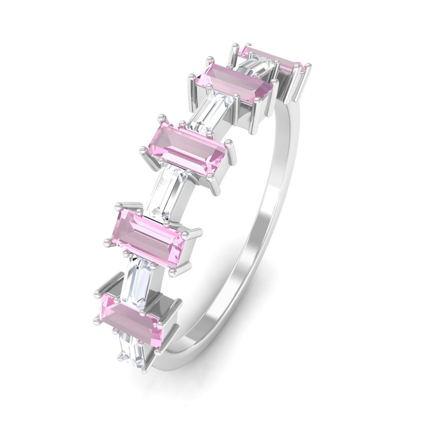 Pink Tourmaline and Moissanite East West Half Eternity Ring