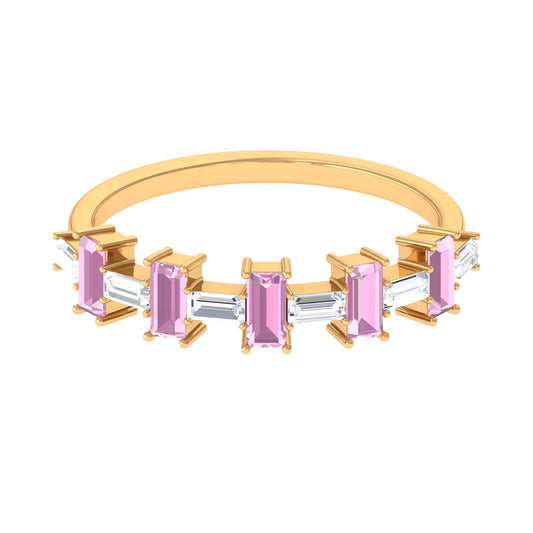 Pink Tourmaline and Moissanite East West Half Eternity Ring