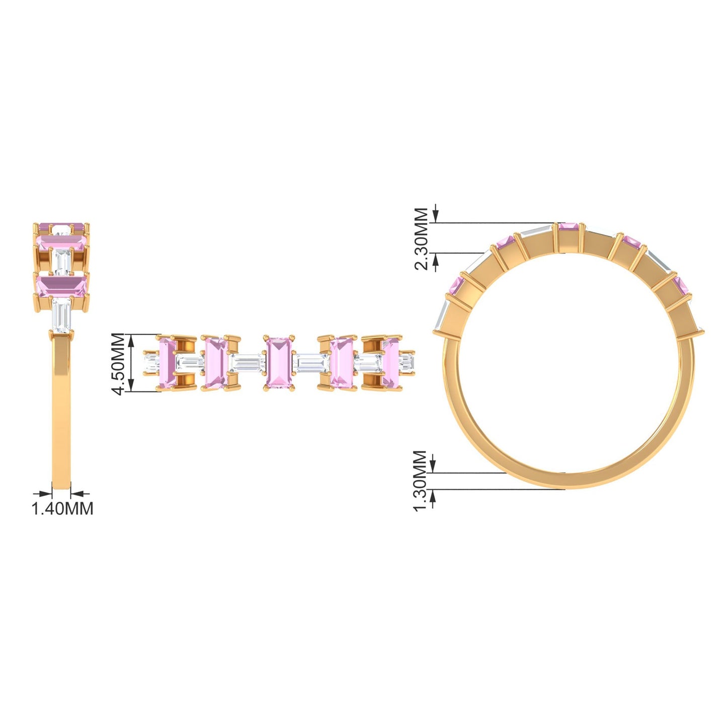 Pink Tourmaline and Moissanite East West Half Eternity Ring