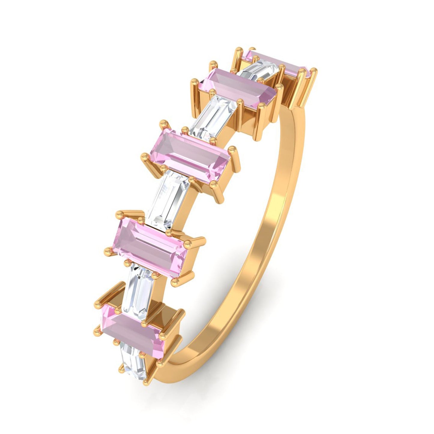 Pink Tourmaline and Moissanite East West Half Eternity Ring