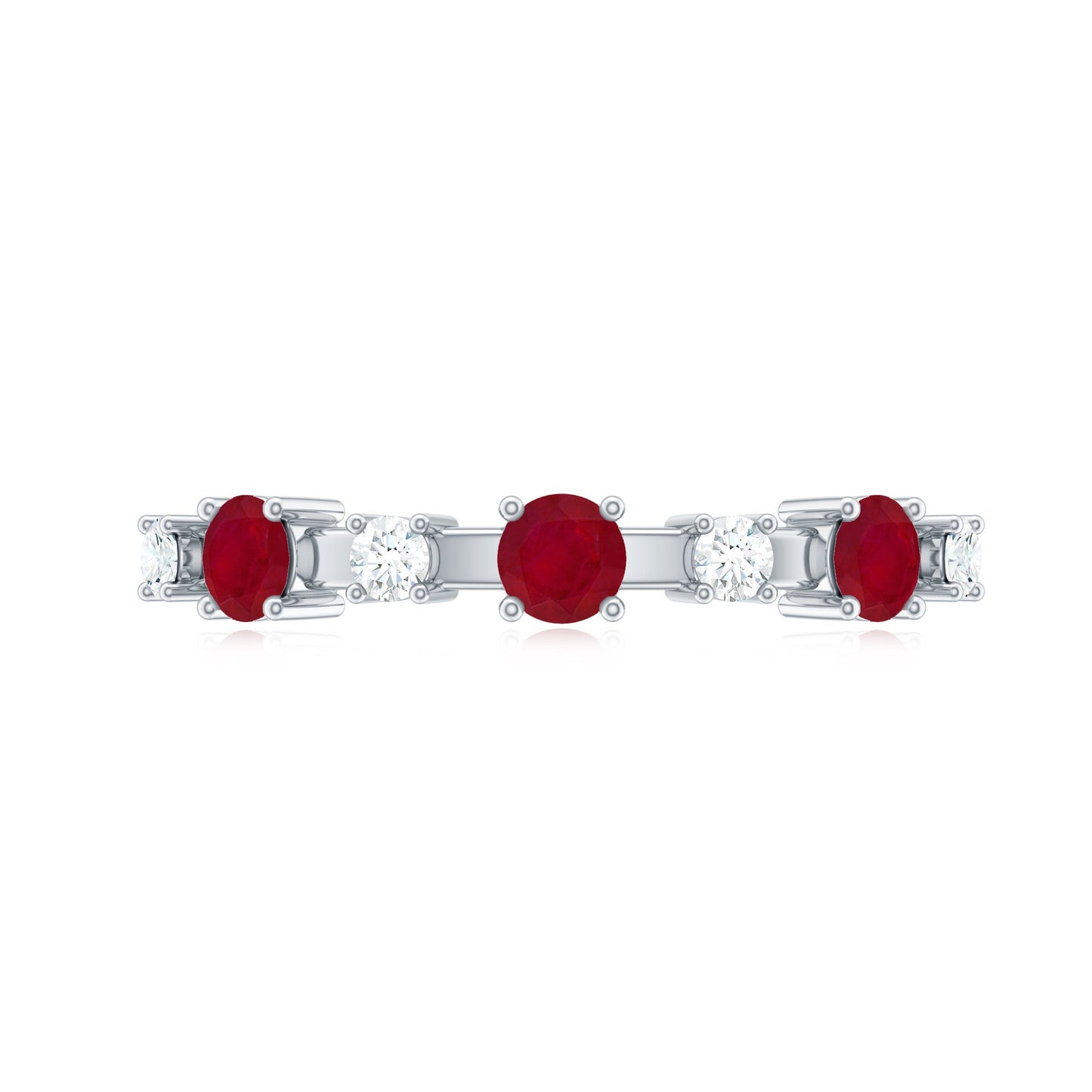 Natural Ruby Half Eternity Anniversary Ring with Diamond
