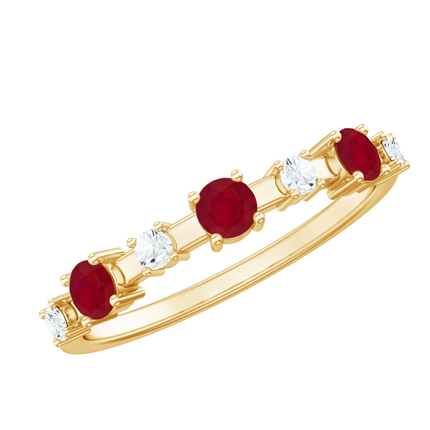 Natural Ruby Half Eternity Anniversary Ring with Diamond