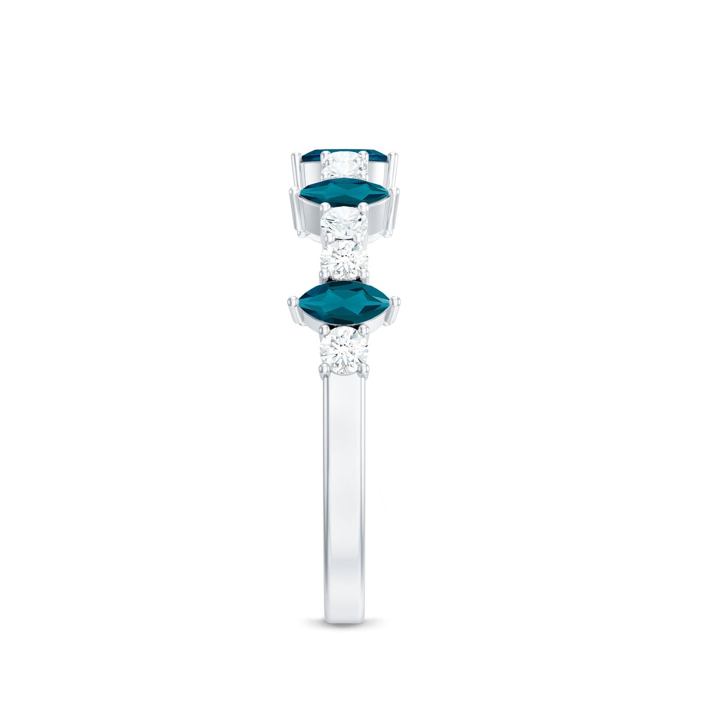 Marquise London Blue Topaz Semi Eternity Band with Diamond