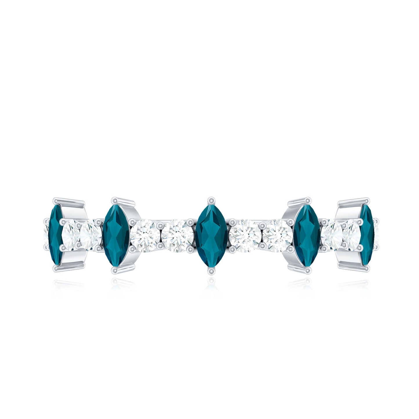 Marquise London Blue Topaz Semi Eternity Band with Diamond