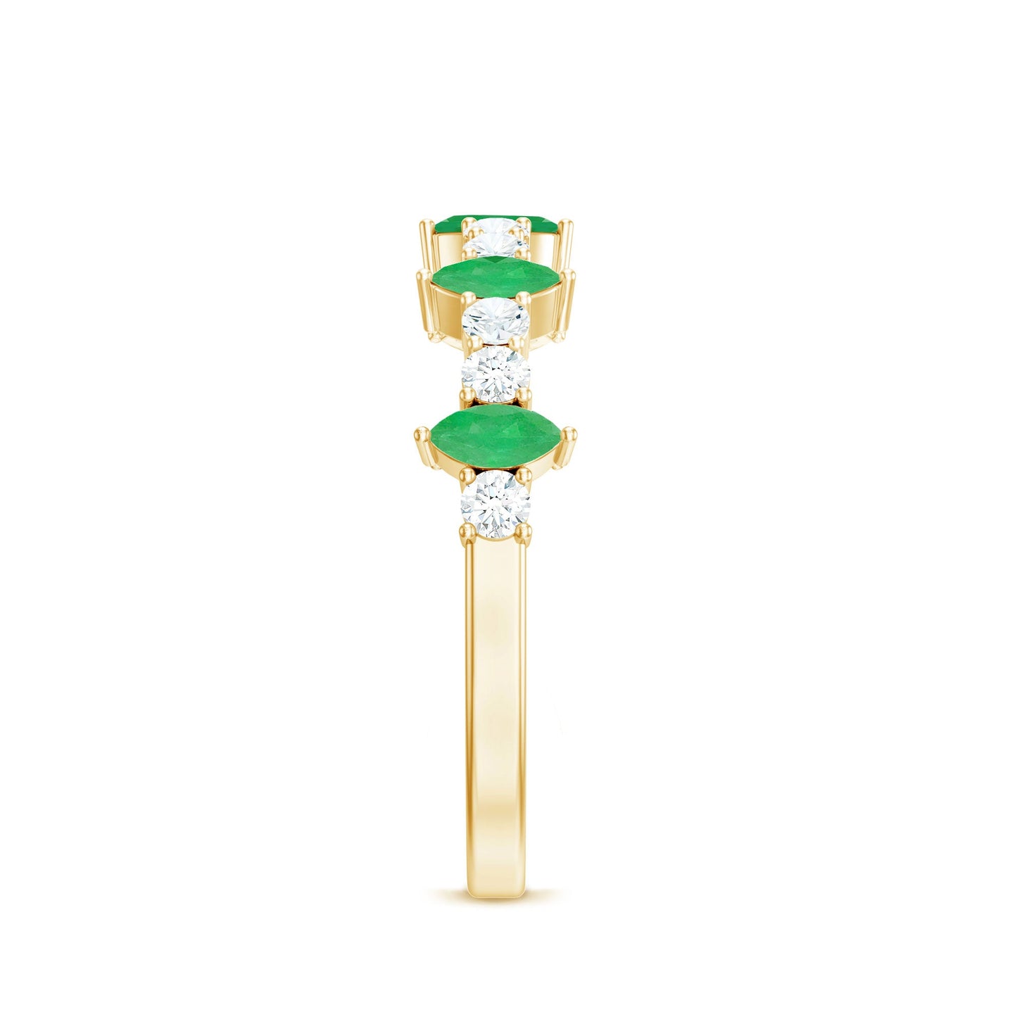 Natural Marquise Emerald Diamond Half Eternity Anniversary Ring with Certificate