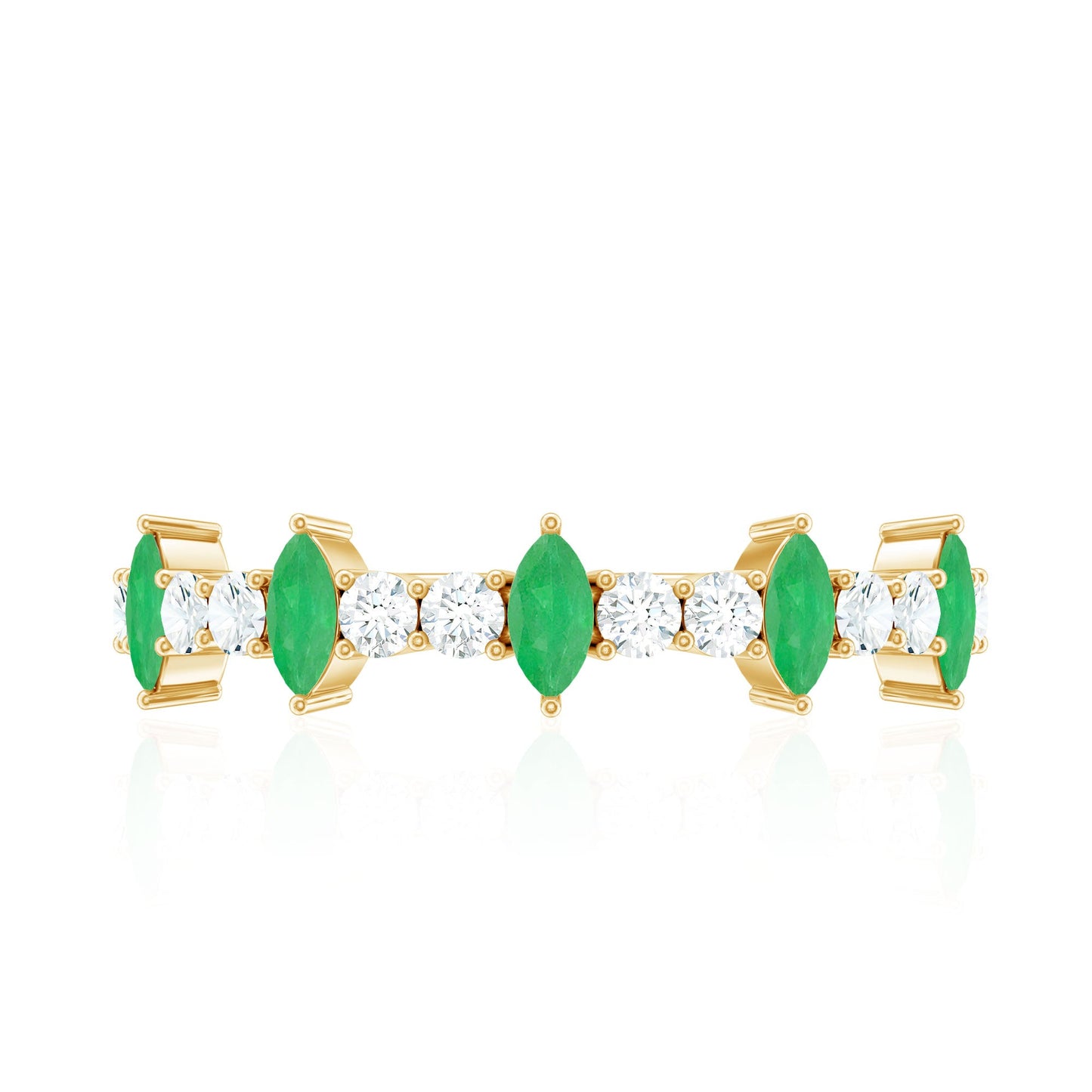 Natural Marquise Emerald Diamond Half Eternity Anniversary Ring with Certificate