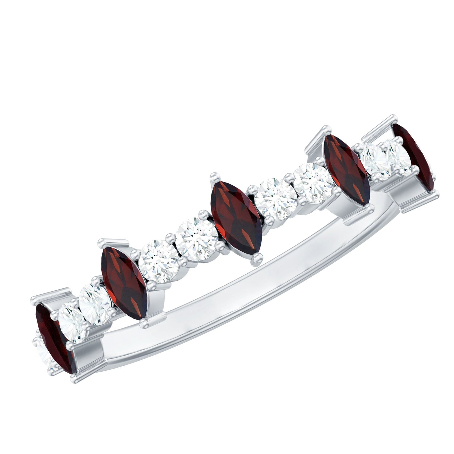 Natural Marquise Garnet Half Eternity Ring with Diamond