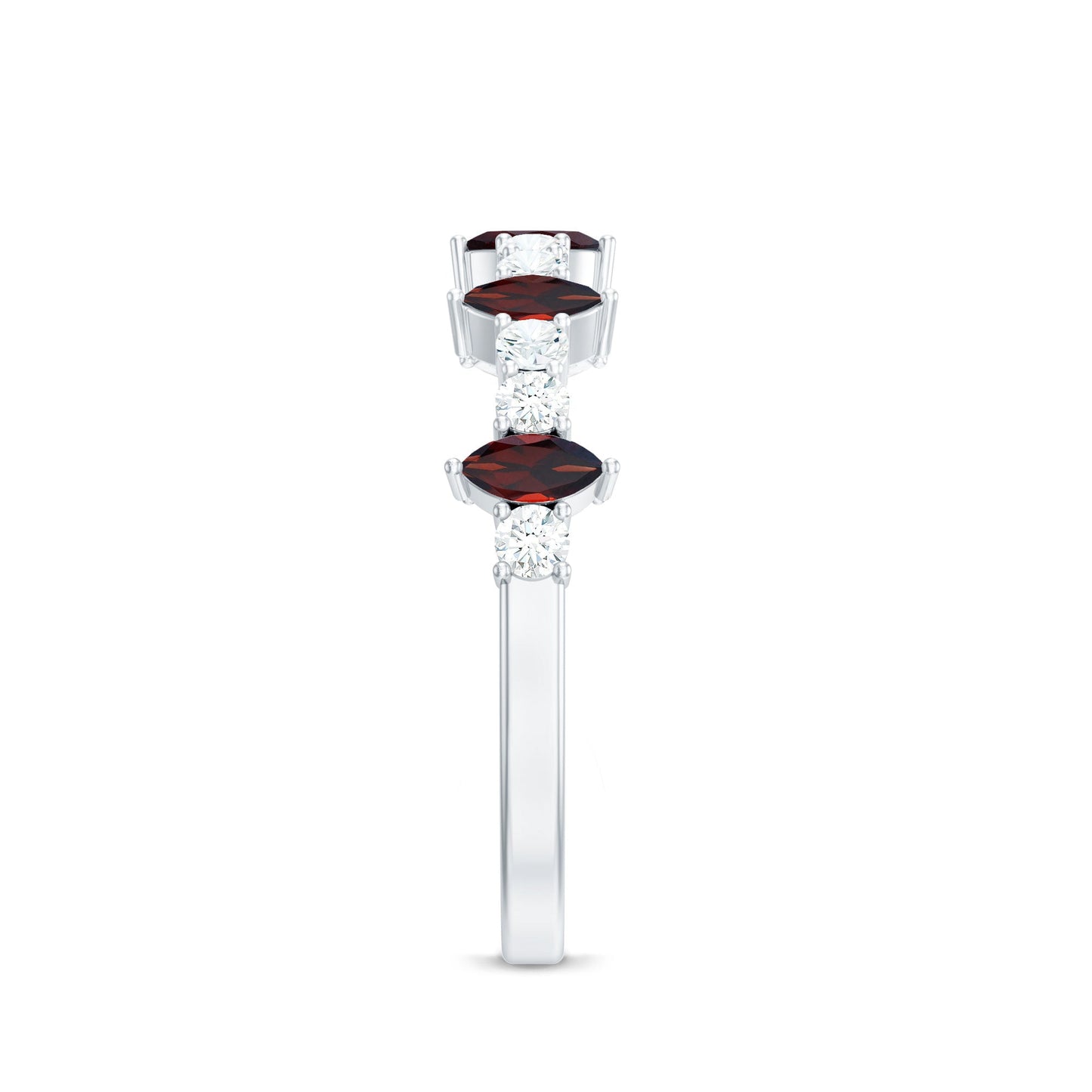 Natural Marquise Garnet Half Eternity Ring with Diamond