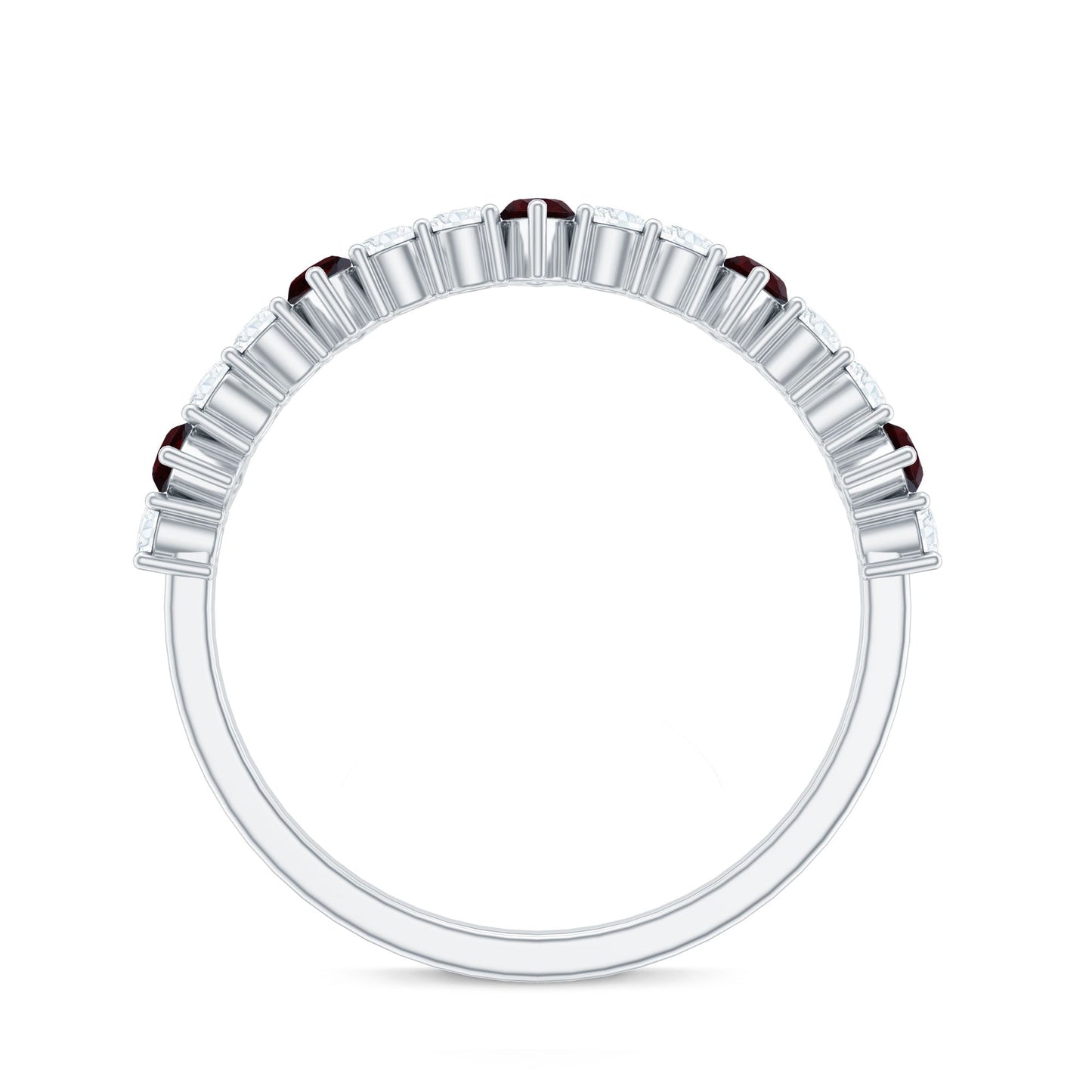 Natural Marquise Garnet Half Eternity Ring with Diamond