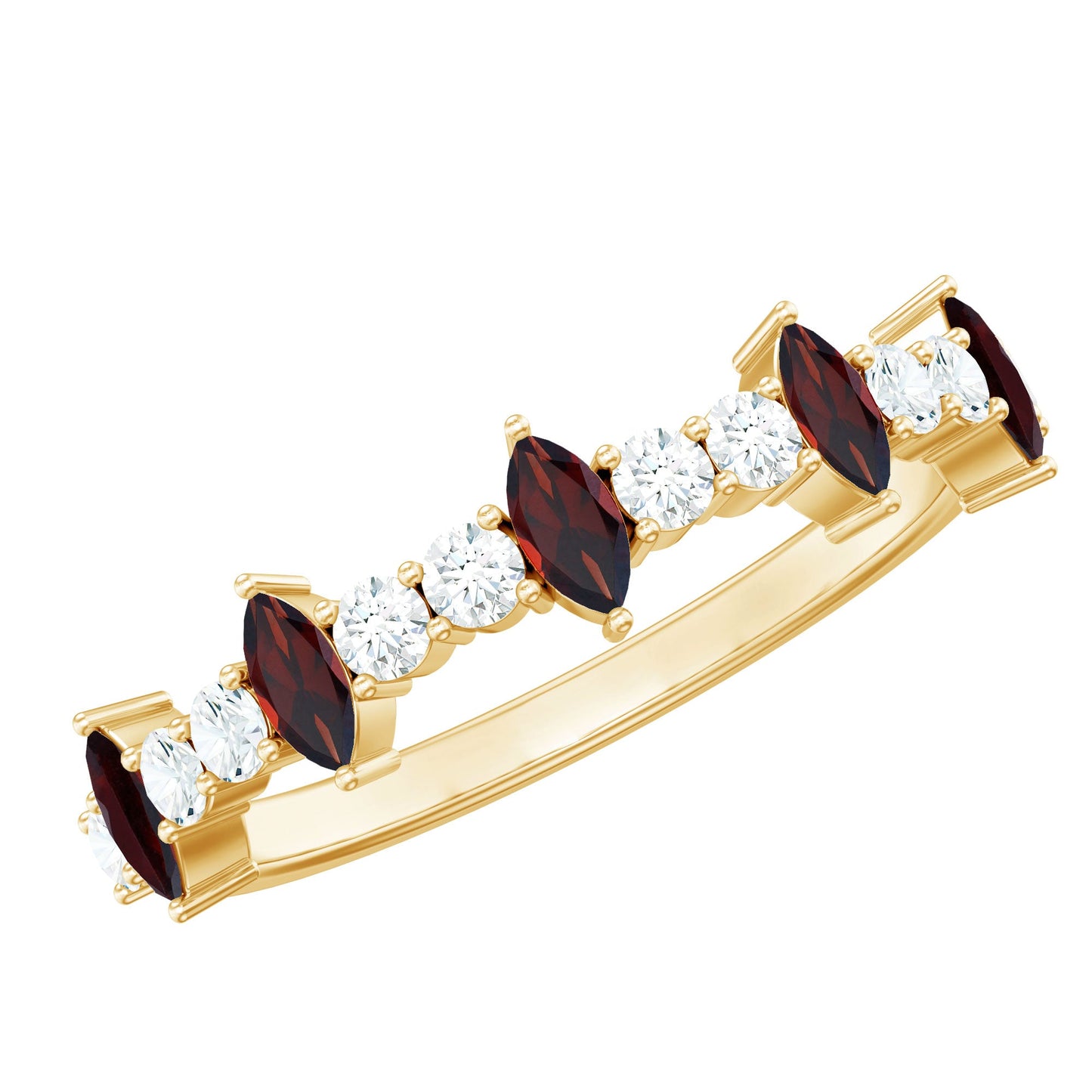 Natural Marquise Garnet Half Eternity Ring with Diamond
